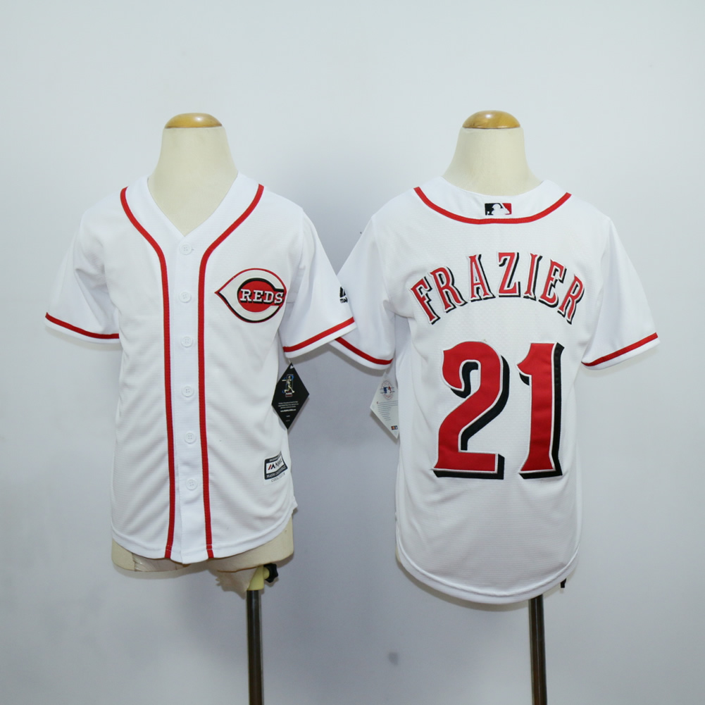 MLB Cincinnati Reds Youth #21 Frazier white jerseys->youth mlb jersey->Youth Jersey